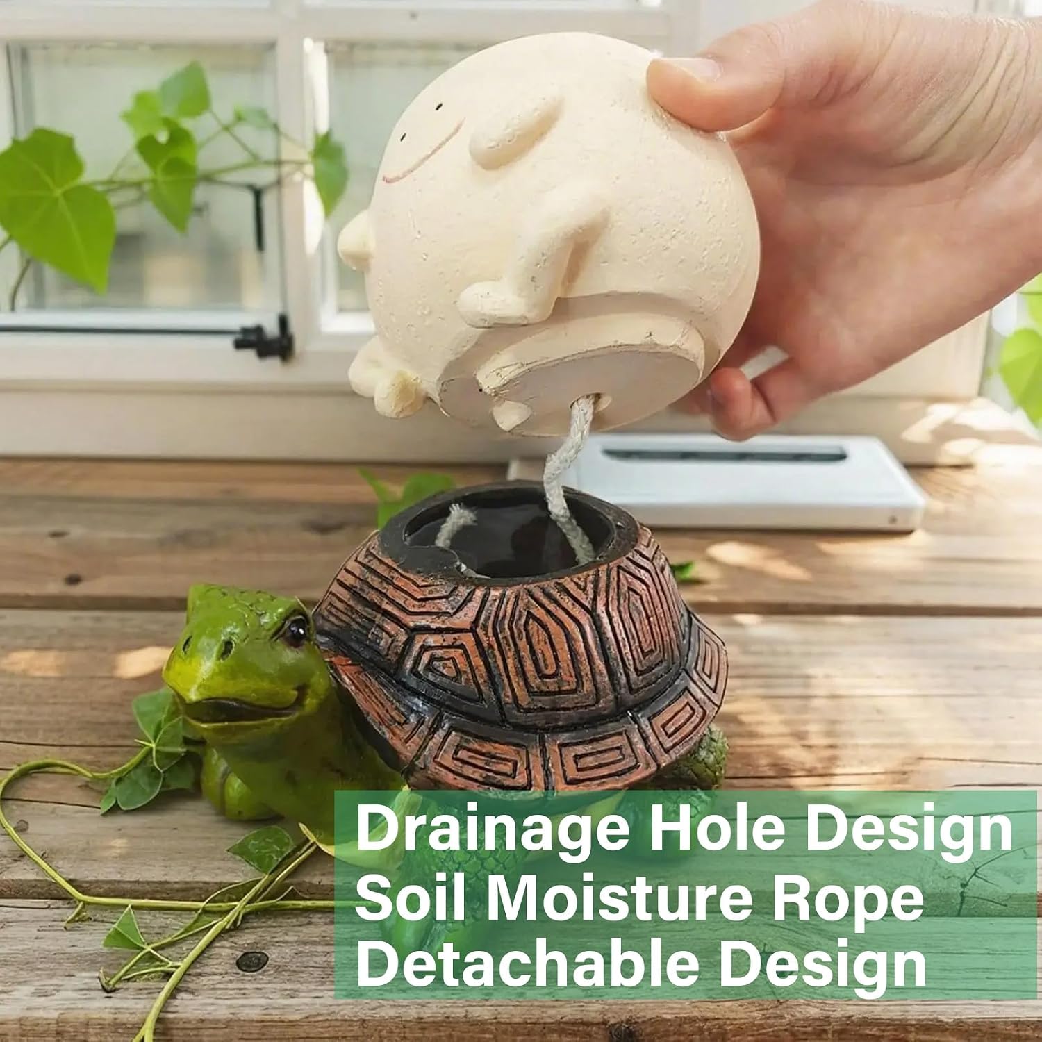 Smiley Face Planter Pot, Cute Plant Pots for Indoor Outdoor, Resin Smile Face Flower Cute Planter with Drainage Hole, Creative Flower Pot Succulent Planters(Riding The Turtle Model)