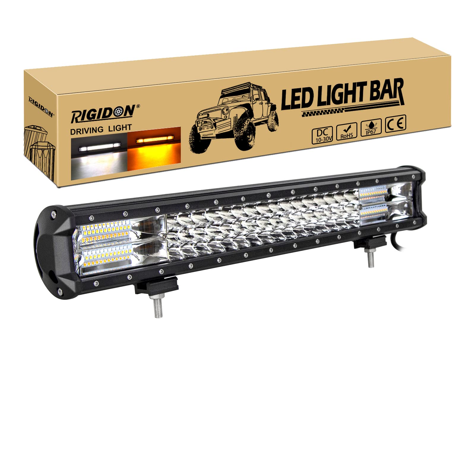 RIGIDON estroboscópica barra de luz led 20 pulgadas 52cm 288W ámbar blanco | luz intermitente emergencia, advertencia de seguridad, faros antiniebla, para off road camión coche ATV SUV 4x4 tractor barco