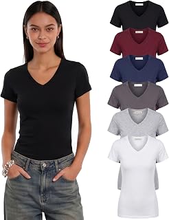 Emmalise Women's Soft V-Neck Short Sleeve T-Shirt, 6-Packs