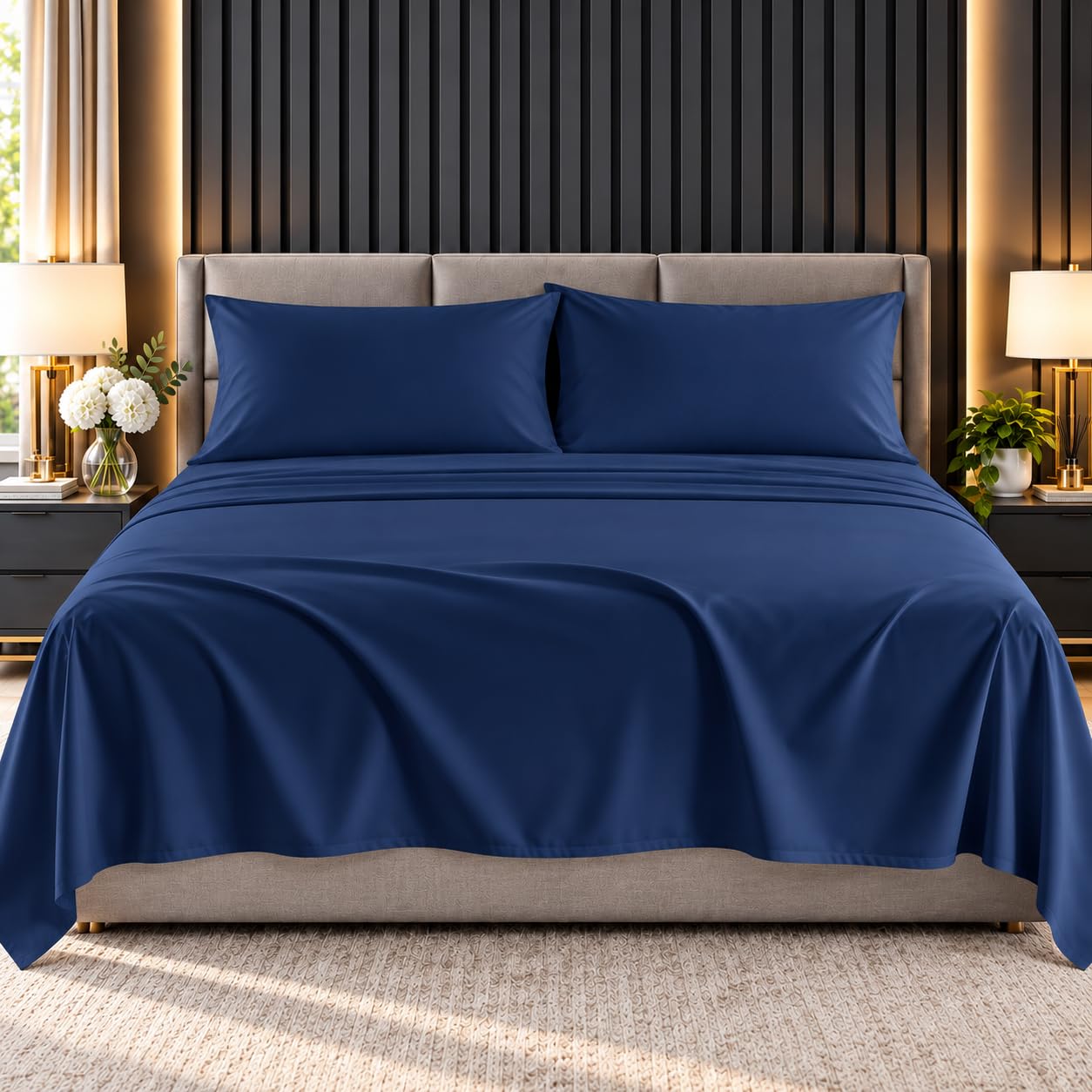 Linens World Egyptian Cotton Flat Sheets Super King Size Breathable, Anti Wrinkle, Shrink and Fade Resistant 200 Thread Count Bed Sheets Black Bedding & Linen 280 x 254cm Super King Flat Sheet