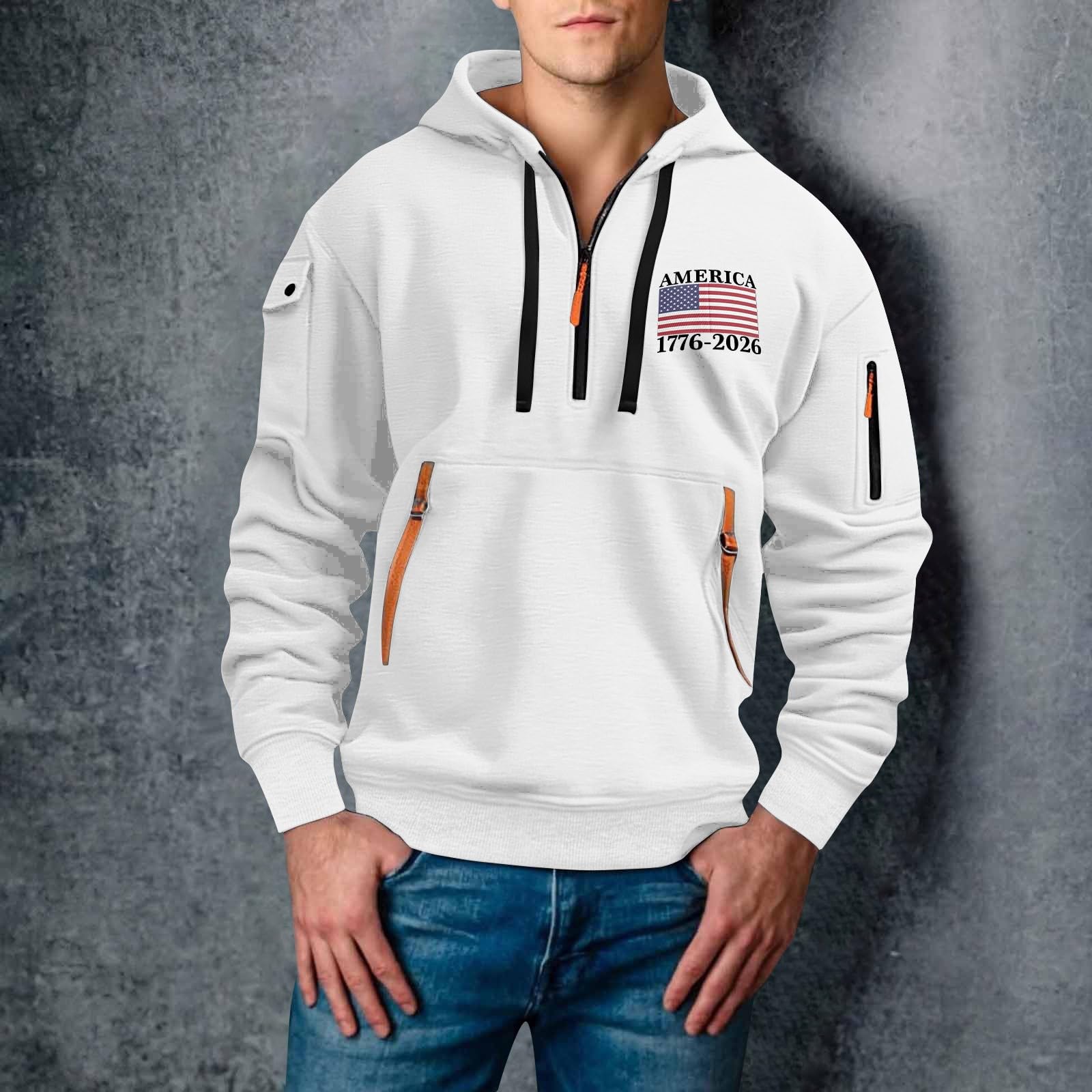 Sudaderas De Hombre Sudadera con Capucha para del 250.º Aniversario, Estilo Informal Conmemorativo, Urbano, 2026 Naranja Cortavientos Running Pijama Parejas Camisas Manga Larga Camisa
