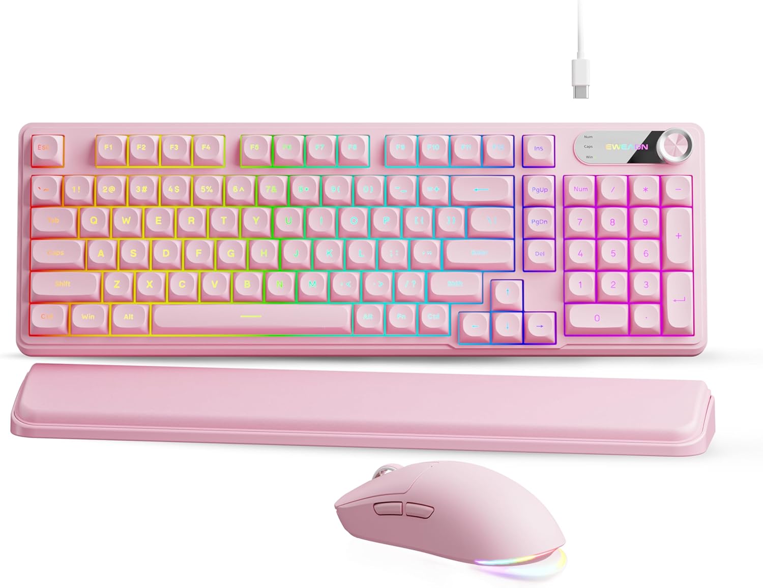 C98 Wired Keyboard and Mouse Combo, Wired Ergonomic Computer Keyboards with Wrist Palm, Double-Shot Keycaps, Silent RGB Backlight Quiet Keyboard for Windows/MAC/PC - Pink