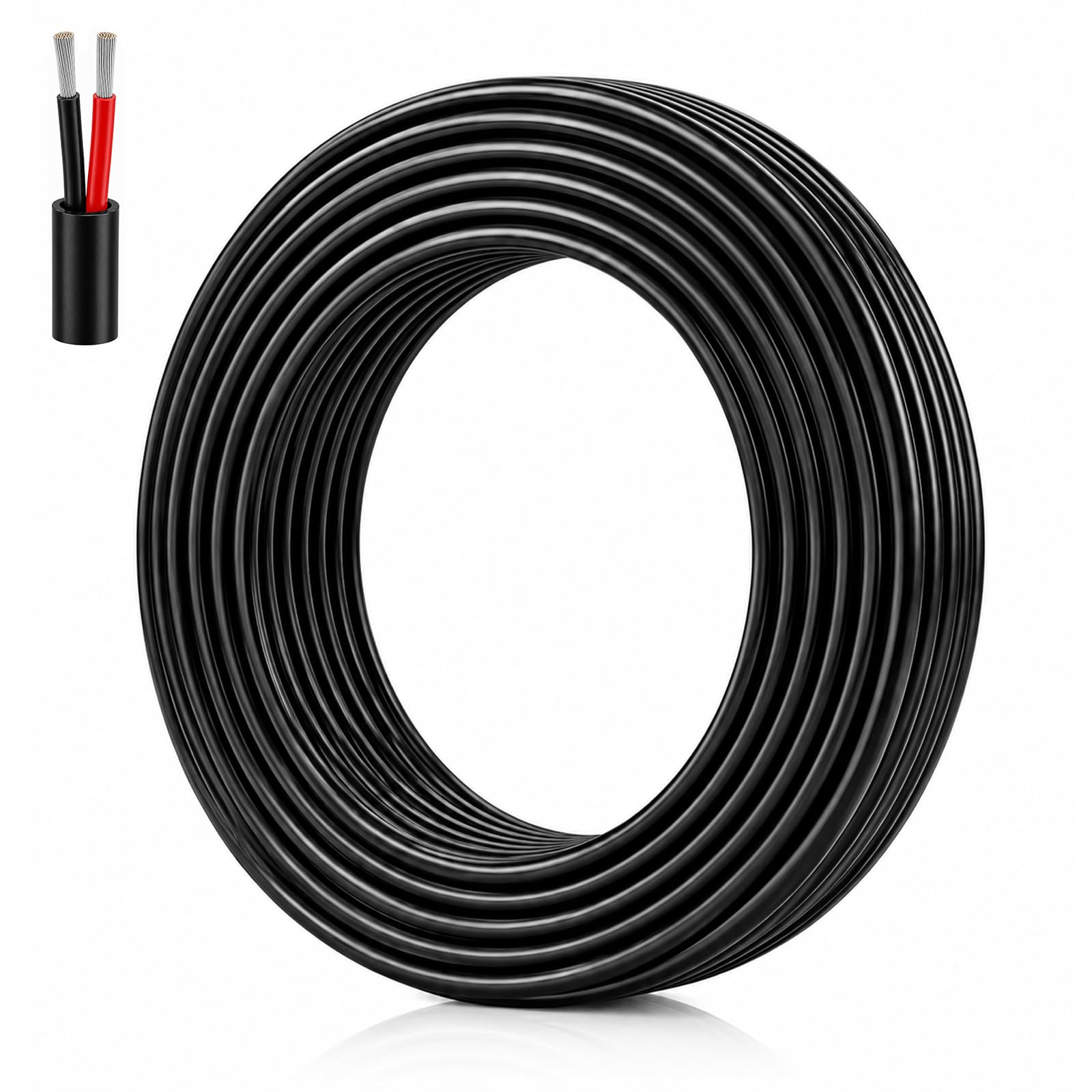 22AWG 2 Core Electrical Wire, 20M/65.6FT 2x0.3mm² Black Red Tinned Copper Cable, 22 Gauge Flexible PVC Low Voltage Extension Wire for LED Strip Lights, Speaker and DIY Electronics