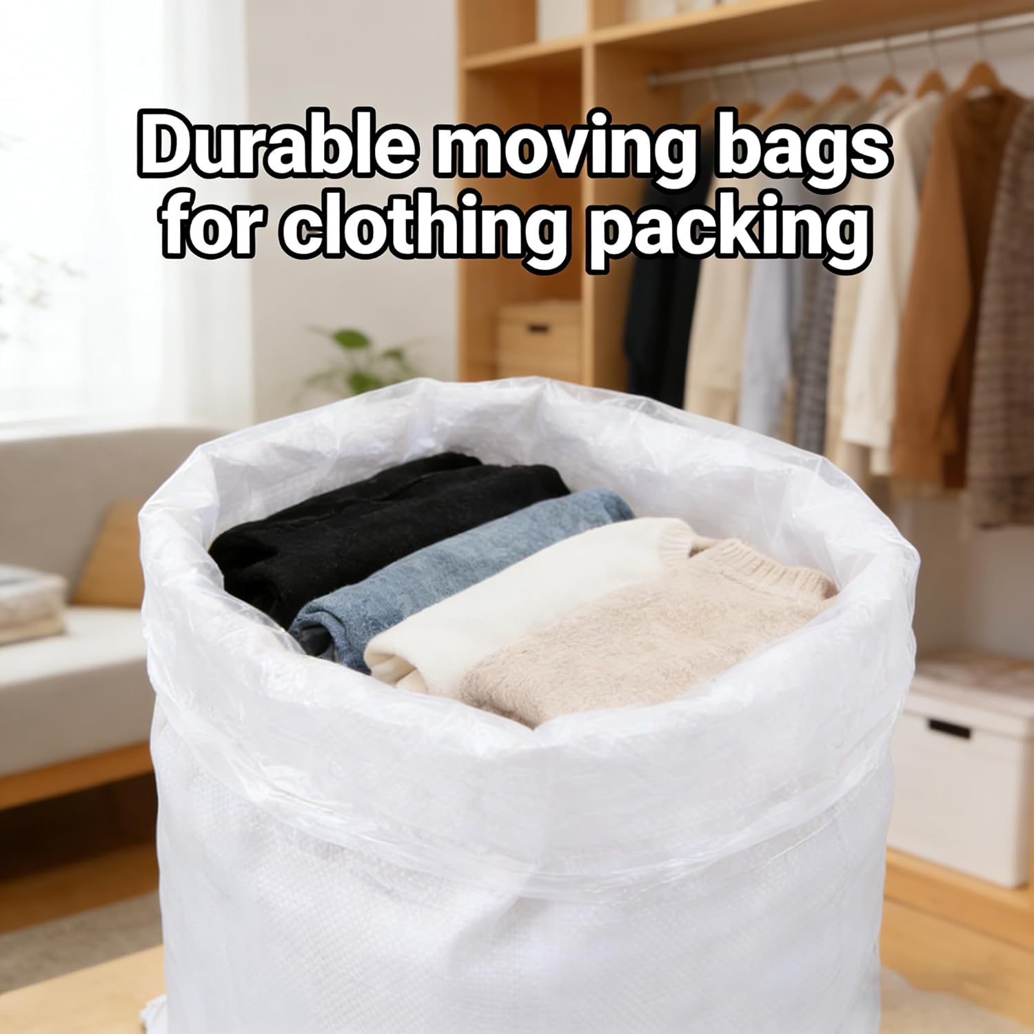 Heavy Duty Construction Trash Bags 42 Gallon Woven with Food-Grade Liner, Reusable Contractor Bags for Debris, Sand, Yard Waste, Moving & Storage - 12 Count (White)