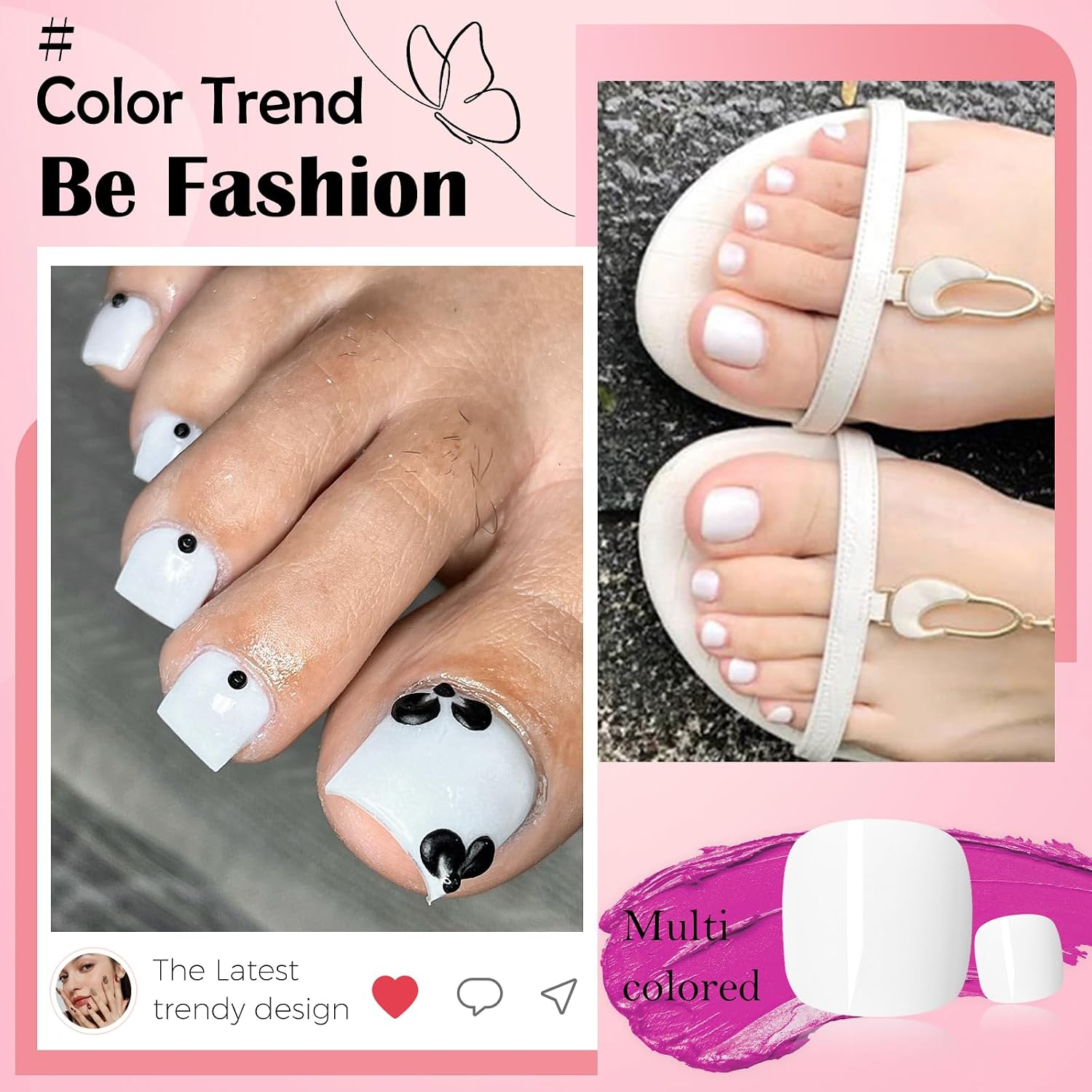 LoveOurHome 240pc White Press on Toenails Women Fake Toe Nails with Glue Tabs, White Fake Toenails Press on Toe Nails Glue on Toenails Acrylic Toe Nail Tip Artificial False Toenails for Women Girls