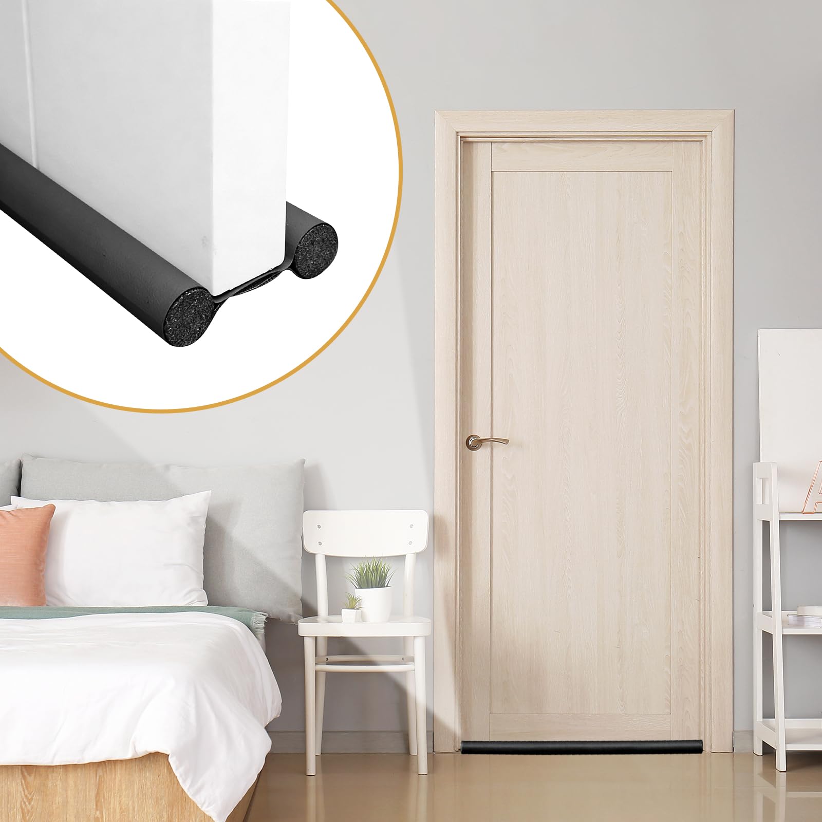 3 Piezas Cortavientos para la Puerta, Burlete Puerta Entrada 96 cm, Burletes para Puertas, Burlete Bajo Puerta Doble Aislante e Impermeable, Fácil Instalación, Negro