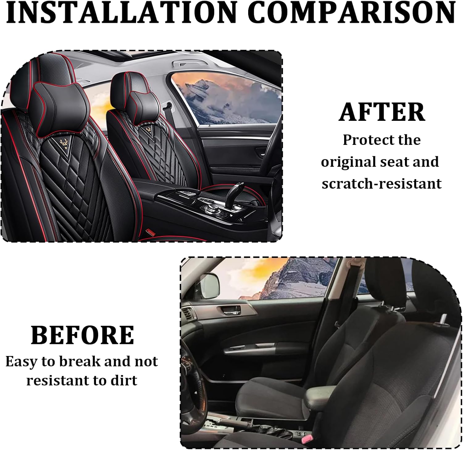 Car Seat Covers Front Seats for Ford Explorer 2000-2026, Waterproof Nappa Leather Car Seat Cover, Full Coverage Car Seat Covers Sets(2 Seats with Headrests/Black Red)