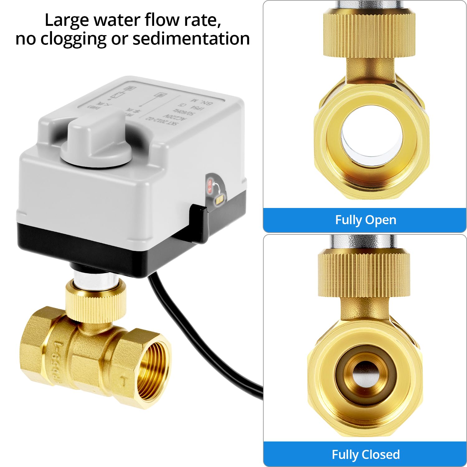 QWORK AC220V 3/4" DN20 Elektryczny zawór kulowy z napędem ręcznym, mosiężna konstrukcja