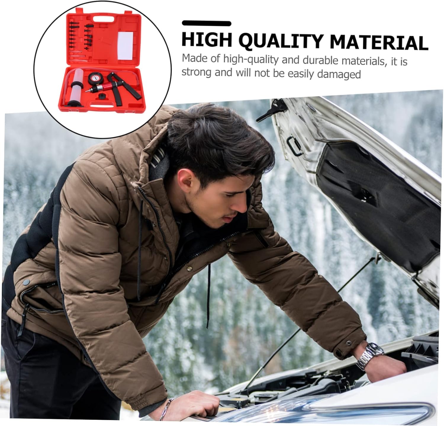 Zerodeko 1set Car Fluid Bleeding Handheld Brake Oil Pump Pressure Gauge Complete Kit for