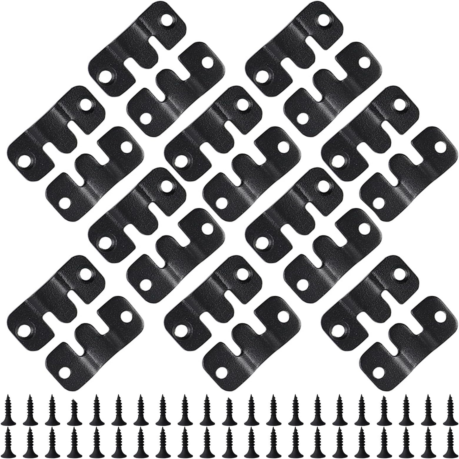20PCS 1.69 x 0.75 inch Black Flush Mount Bracket Stainless Steel Interlock Hanging Buckle Z Clips Headboard Wall Mounting Brackets French Cleat Picture Hanger Heavy Duty with 40PCS Screws