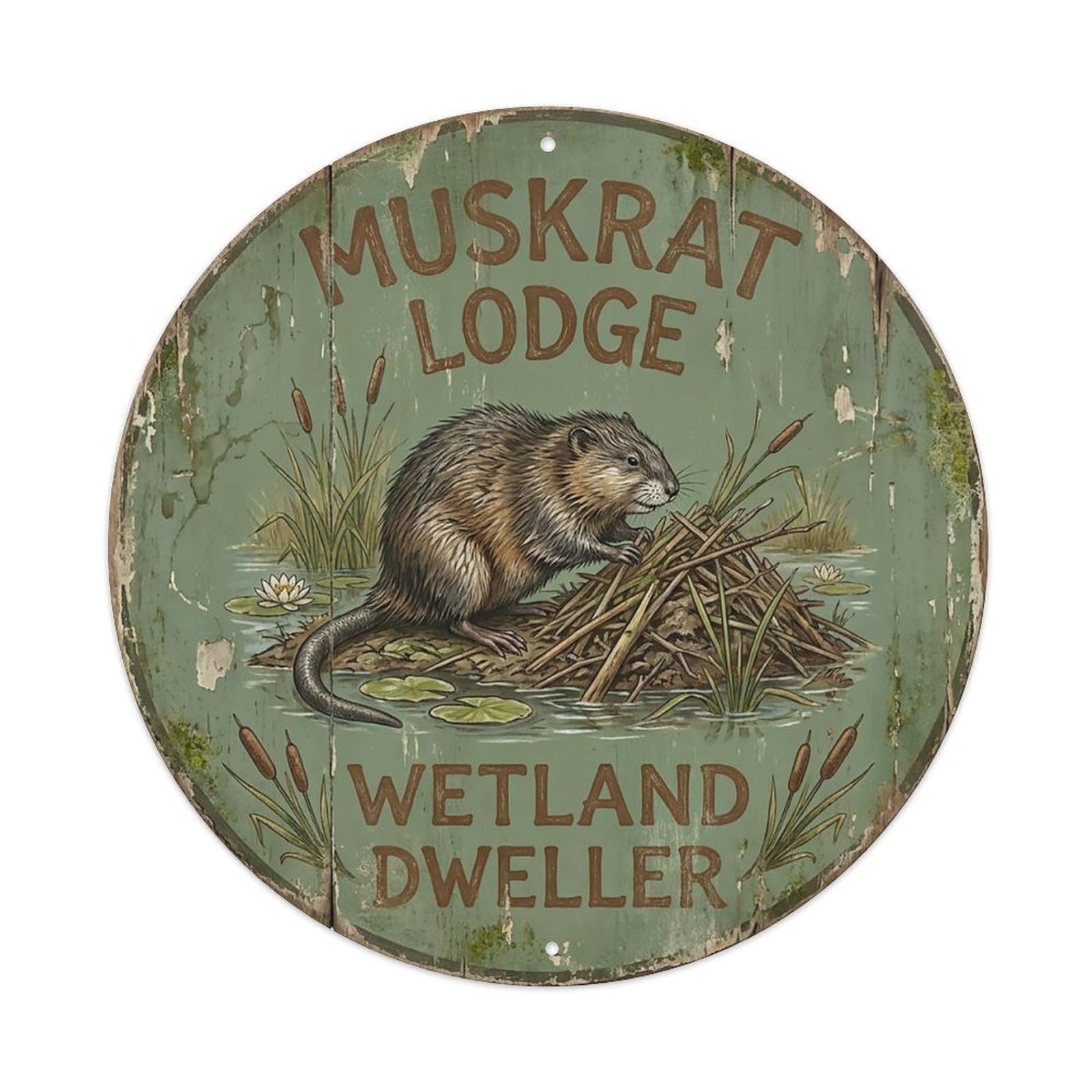 Cxhjca 8X8inch(20X20cm) Muskrat Lodge Wetland Dweller Metal Tin Sign