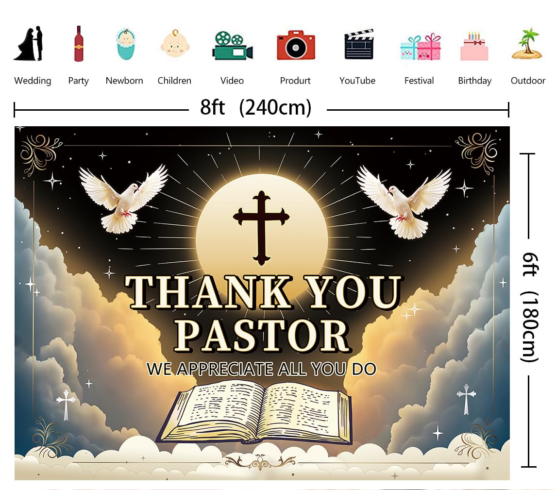 Thank You Pastor Sfondo 2,8 x 1,8 m Pastore Apprezzamento Settimana Banner Sfondo per Chiesa Nero Oro Apprezzamento Mese Pensionamento Party Decorazioni