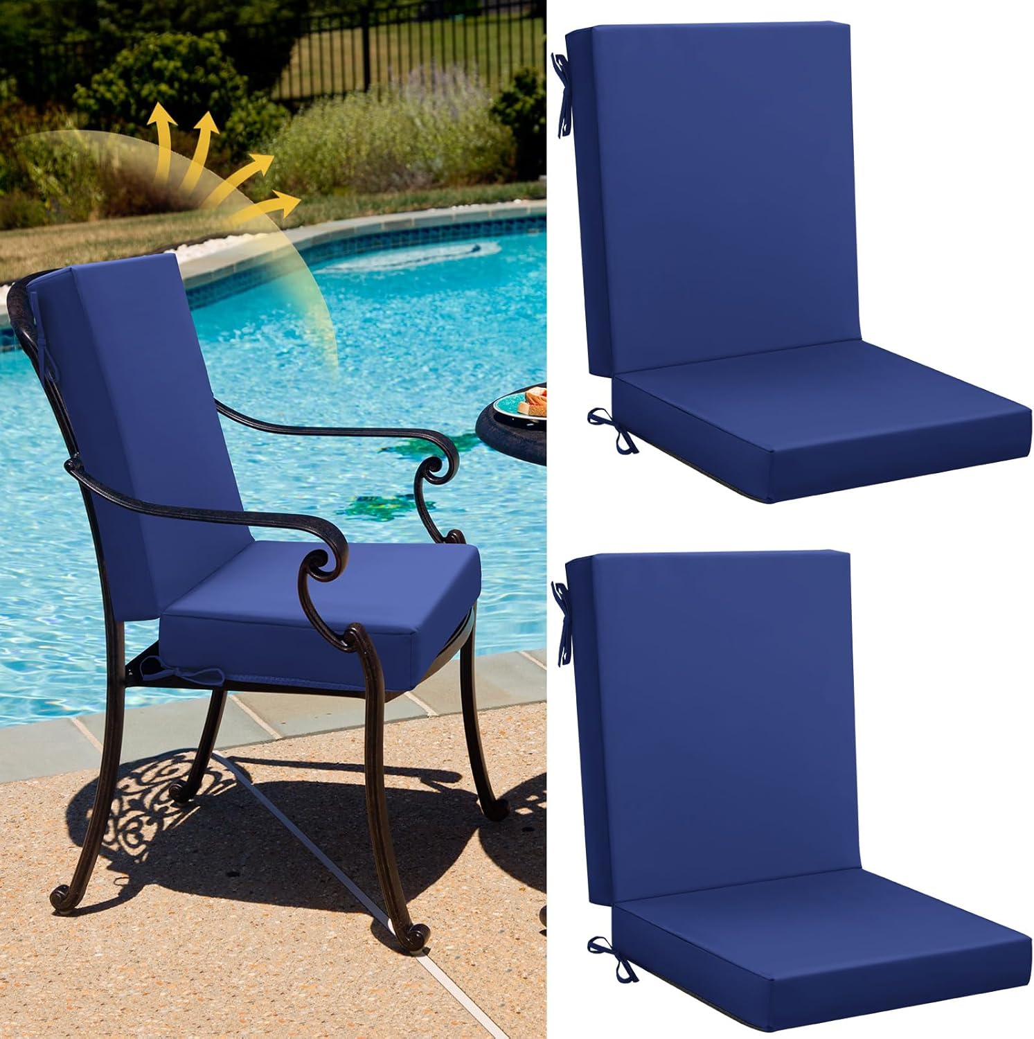 Patelai 2 Set Outdoor Dining Chair Cushions Patio Dining Chair Cushions High Back Weather Resistant for Outdoor Furniture 42 x 21 x 3 in(Navy Blue)