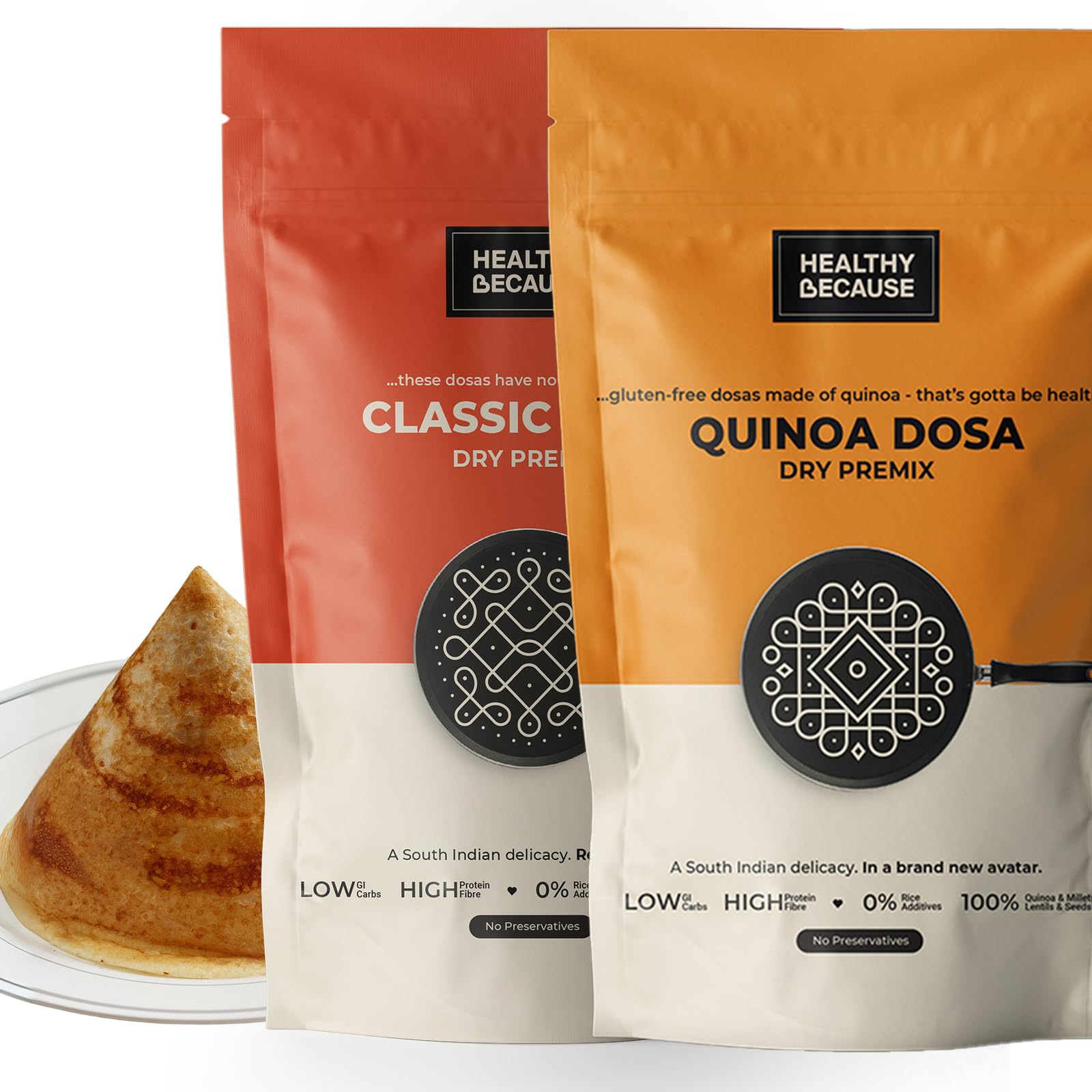 Healthy Because Instant Dosa Premix 200g, Natural Healthy Protein & Fiber-Rich Breakfast, Gluten Free | Combo Pack | No Preservatives | Low Gi | Pack of 2 (Classic & Quinoa Dosa) (B0D9WGLJTK) Amazon Price History, Amazon Price Tracker