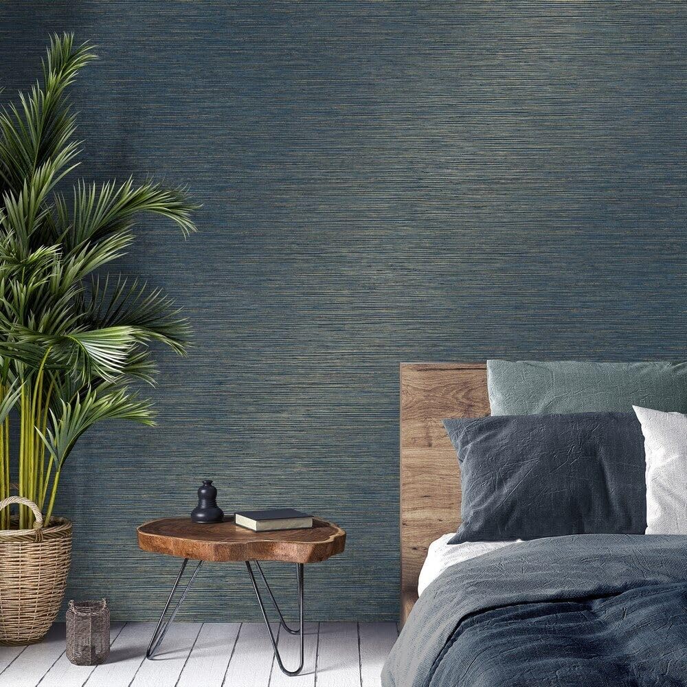 Wallpaper Empire Neutral Crown Luxe - Fusion Weave Metallic Wallpaper (Fusion Plain Navy)