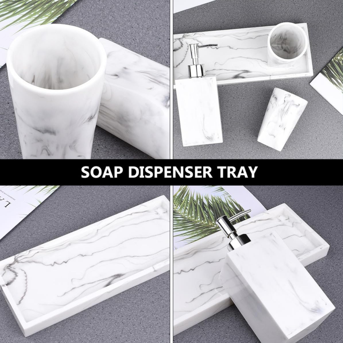 Dispenser di sapone bagno organizer in resina nero con vassoio e 2 bicchieri, set 1 pezzo per bagno e matrimonio