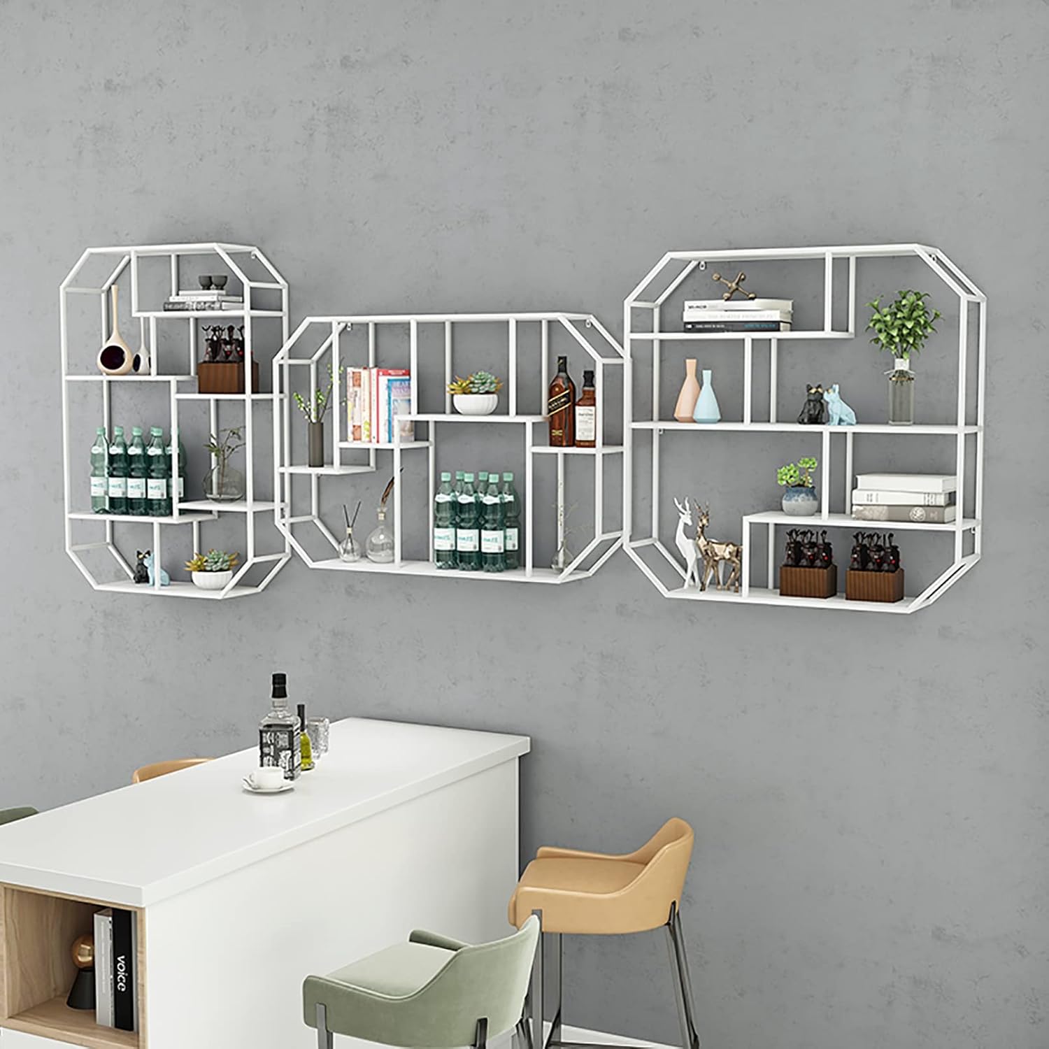 Modern Wall Mounted Wine Display Rack,Metal Wine Bottle & Glass Rack Bar Unit Floating Shelves,Wall-Mounted Wine Racks,Glass Rack Iron Display Stand Wine Holder with Shelves,for Home,Restaur