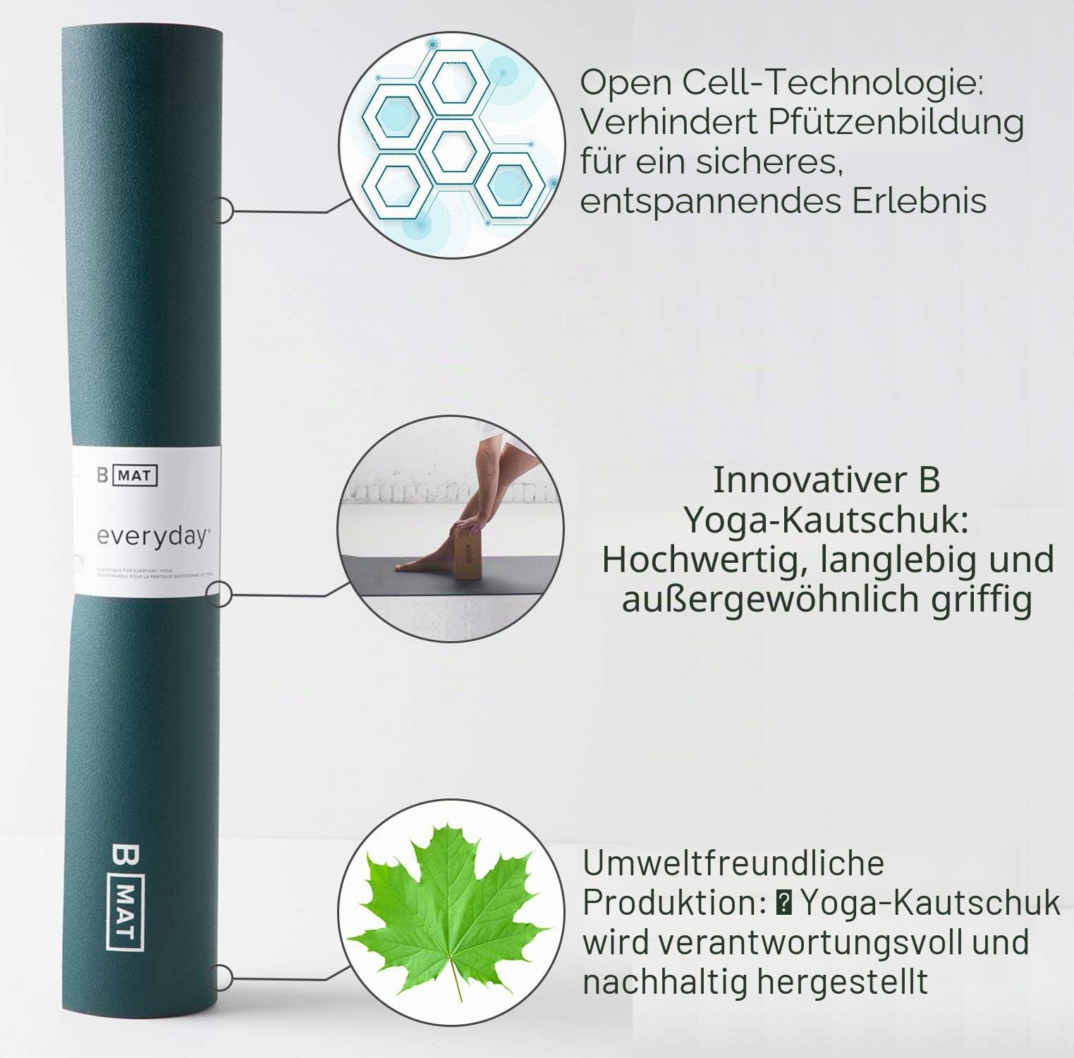 B YOGA Yogamatte Everyday [4mm Dicke] - Oeko-TEX® Zertifiziert & Schadstoffgeprüft - Profi Sport- und Fitnessmatte aus Naturkautschuk für Yoga, Pilates, Sport und Training