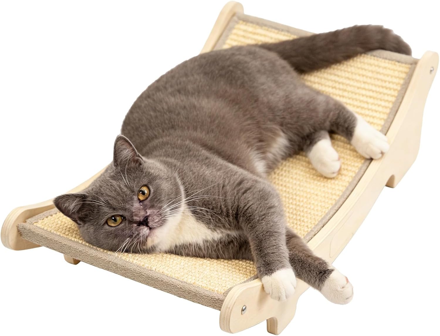 Curved Sisal Cat Scratcher, Wooden Cat Scratching Board Bed, Dual-Use Lounge Chair, 19.7 X 13 X 6.7 in, Stable Solid Wood Furniture Protector