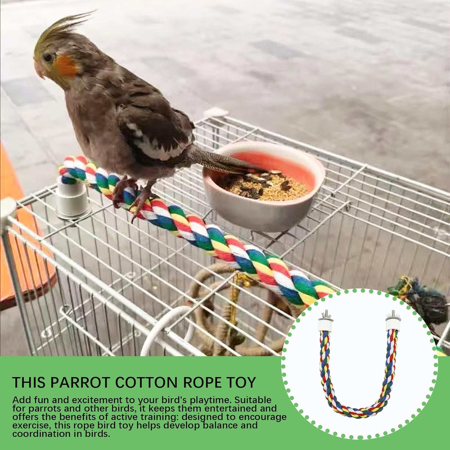 Bird Rope Perch,40cm Cotton Climbing Swing Toy for Cockatiel Parrot image 4