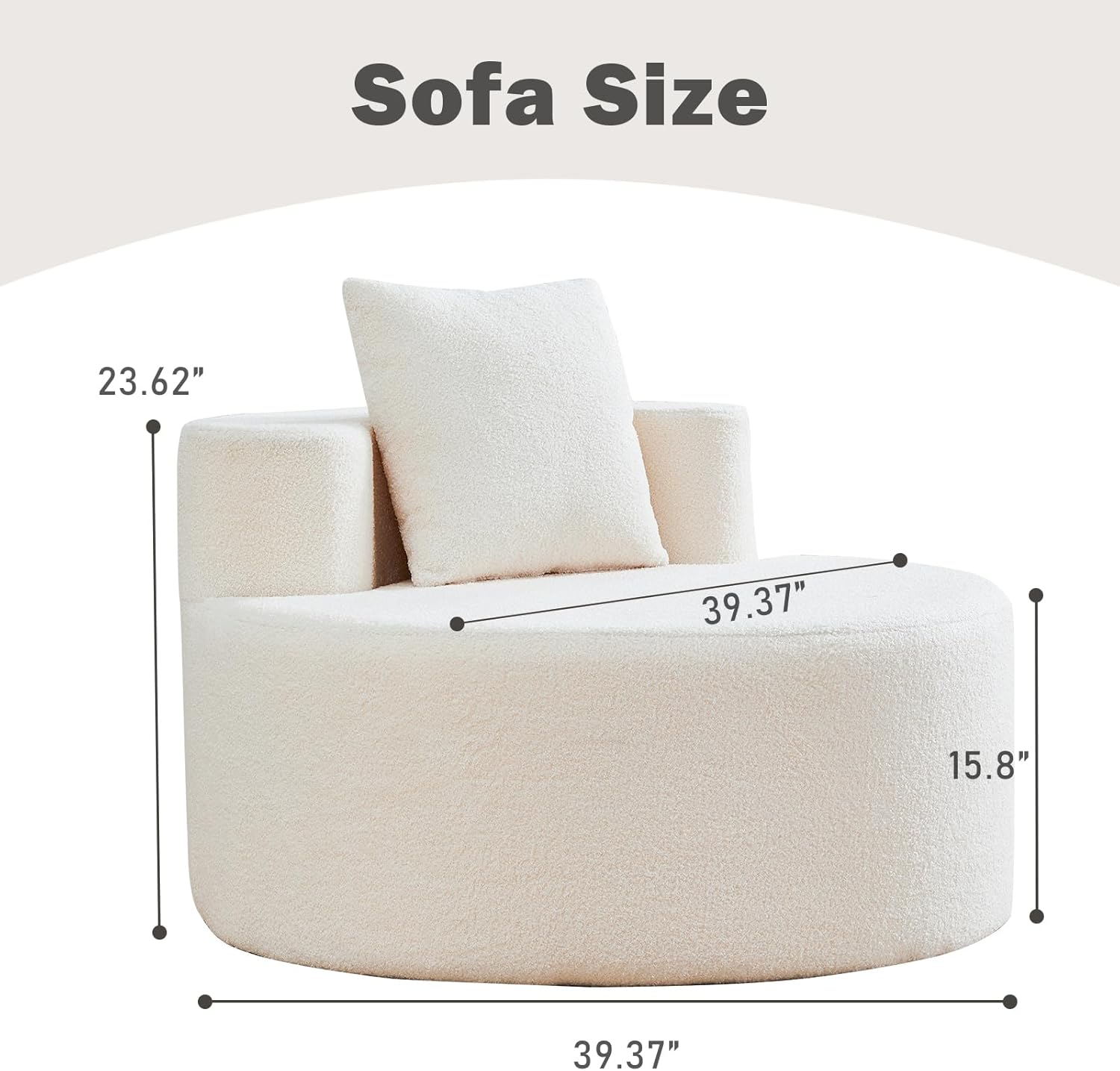 Accent Chair, Living Room Chairs with Pillow, Living Room Accent Chair with Comfortable Teddy Fabric, Round Chair for Living Room(Beige)