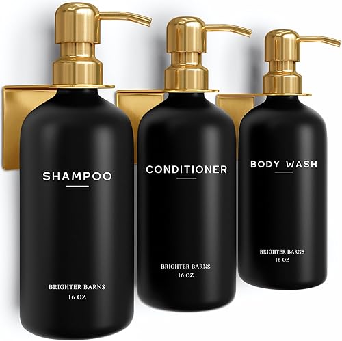 Miniatura 10 de Brighter Barns - Juego de dispensador de champú y acondicionador de lujo, montado en la pared, dispensador de champú recargable para pared de ducha