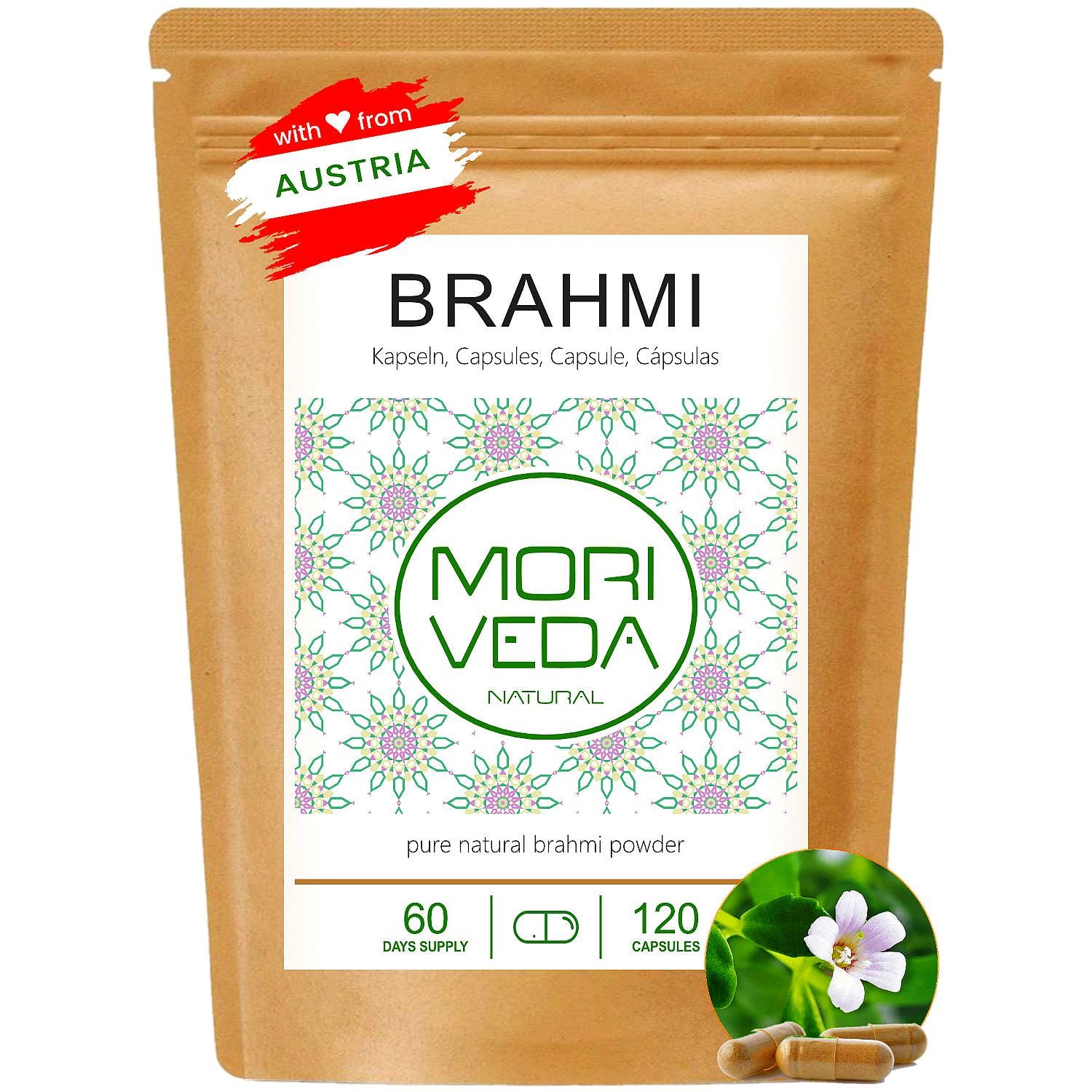 Gélules de Brahmi (500mg) - concentration de la mémoire anti-âge - 2 mois d'approvisionnement - végétalien et sans additif - plante de la mémoire - 120 pièces par MoriVeda