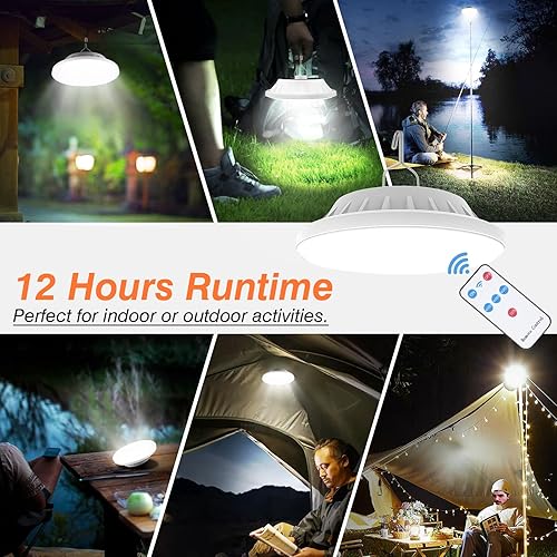 Miniatura 3 de Paquete de 2 luces solares USB para campamento, luces LED portátiles recargables de 4000 lúmenes, luz de emergencia impermeable para campamento,