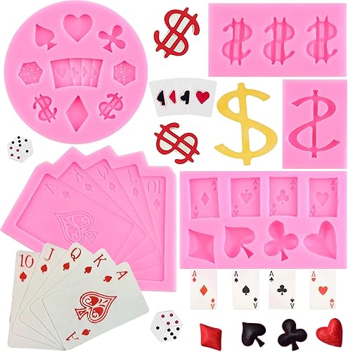 ZiXiang Moldes de silicona de póquer, molde de casino para fondant, moldes de chocolate para decoración de pasteles, decoración de cupcakes,