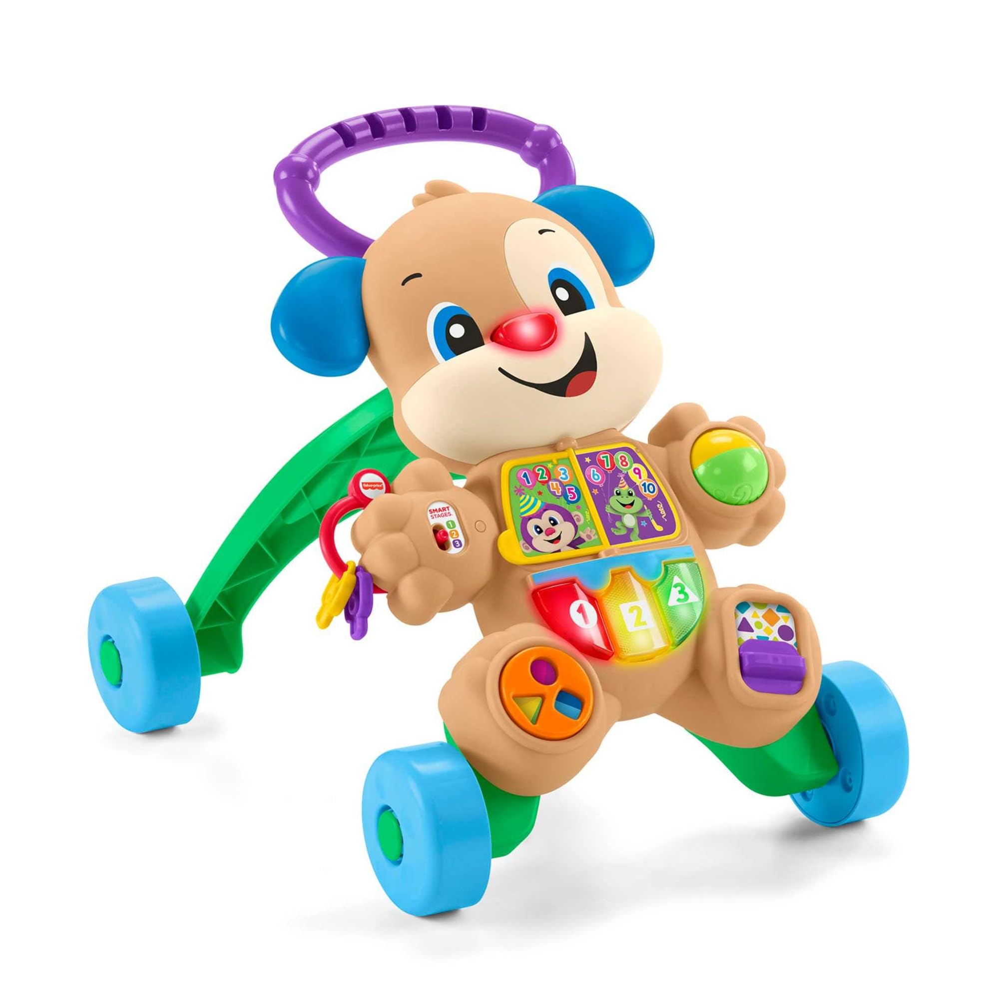 Fisher-Price Ríe y aprende Andador perrito primeros pasos, correpasillos con luces y sonidos, juguete de aprendizaje para bebé +6 meses, versión español + portugués + italiano + inglés (HWD62)