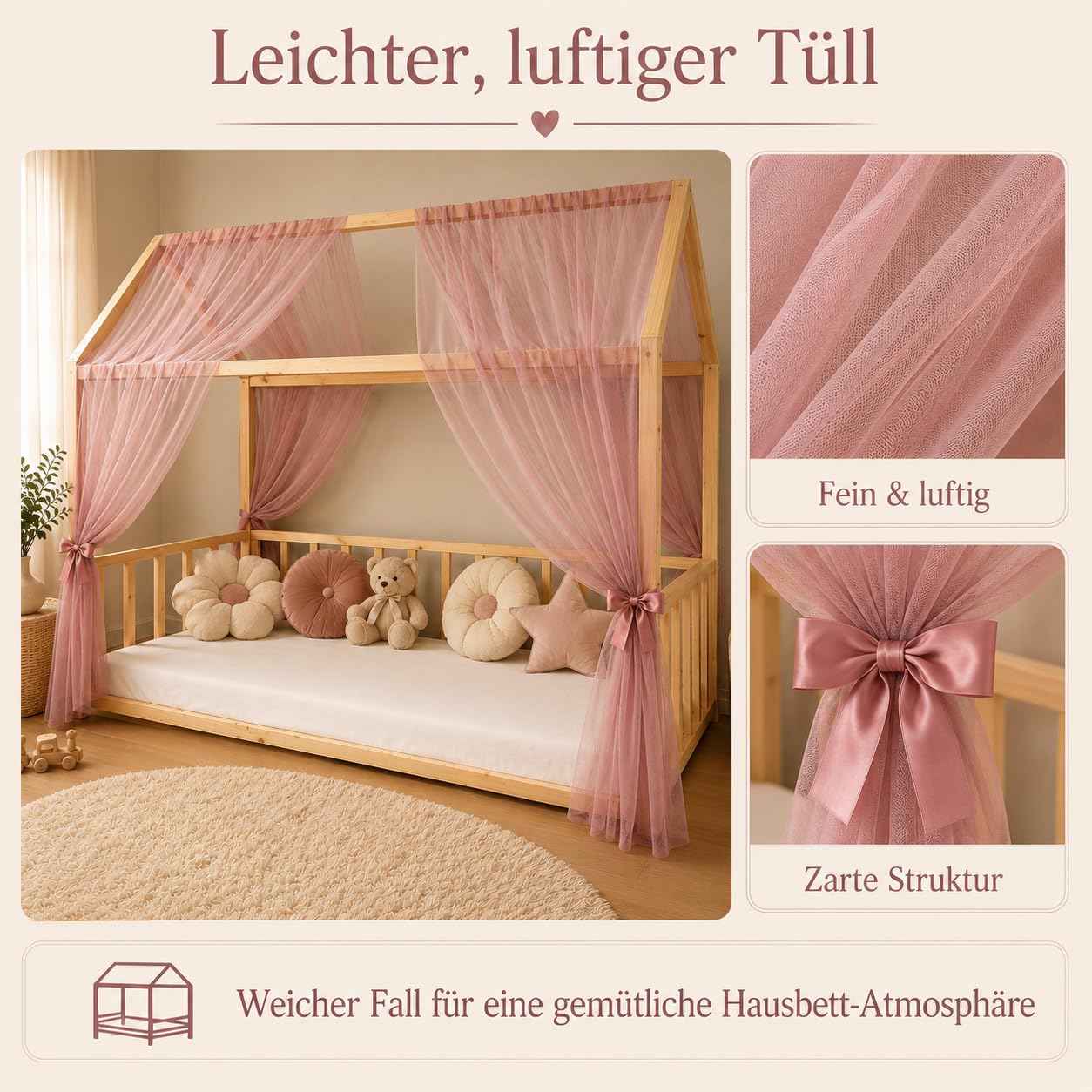 Baby Fancyroom Dosel para cama de casa infantil, universal, tul premium, ambos lados, dosel, cortina de cama (rosa viejo, 340 cm)