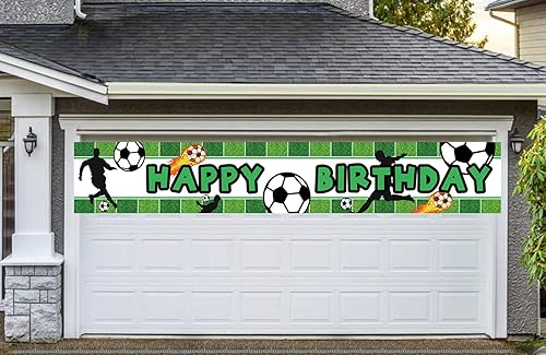 Miniatura 3 de Cartel grande de fútbol con texto en inglés "Happy Birthday", suministros para decoración de fiesta de cumpleaños de fútbol, decoraciones de fiesta
