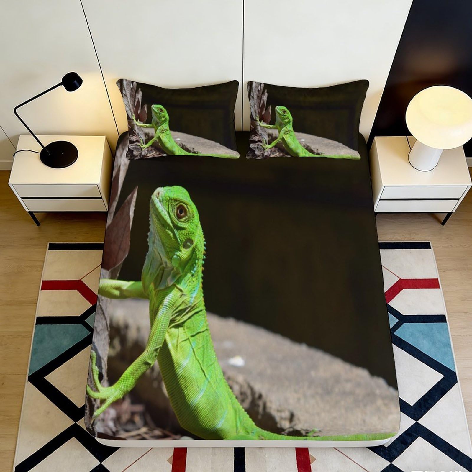 Jqzkxnhpbr Style-10 3D Printed Green Lizard Fitted Sheet Microfiber Soft Breathable Animal Pattern Bed Cover For Bedroom Dorm Décor 90X200x25cm