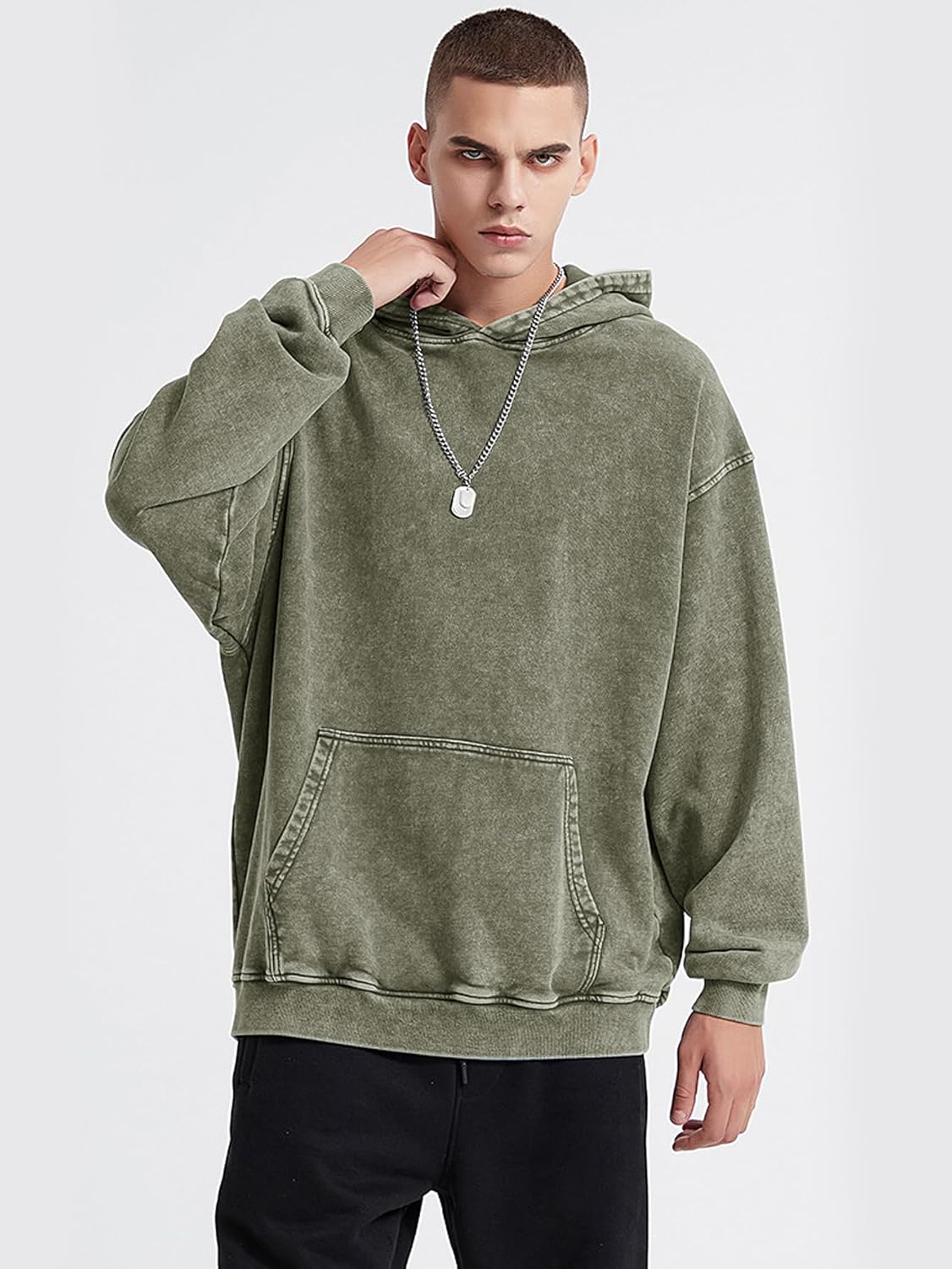 Mens Oversized Hoodie Acid Wash Hoodies Women Vintage Sweatshirt Heavyweight Cotton Unisex Retro Pullover Streetwear - Image 2