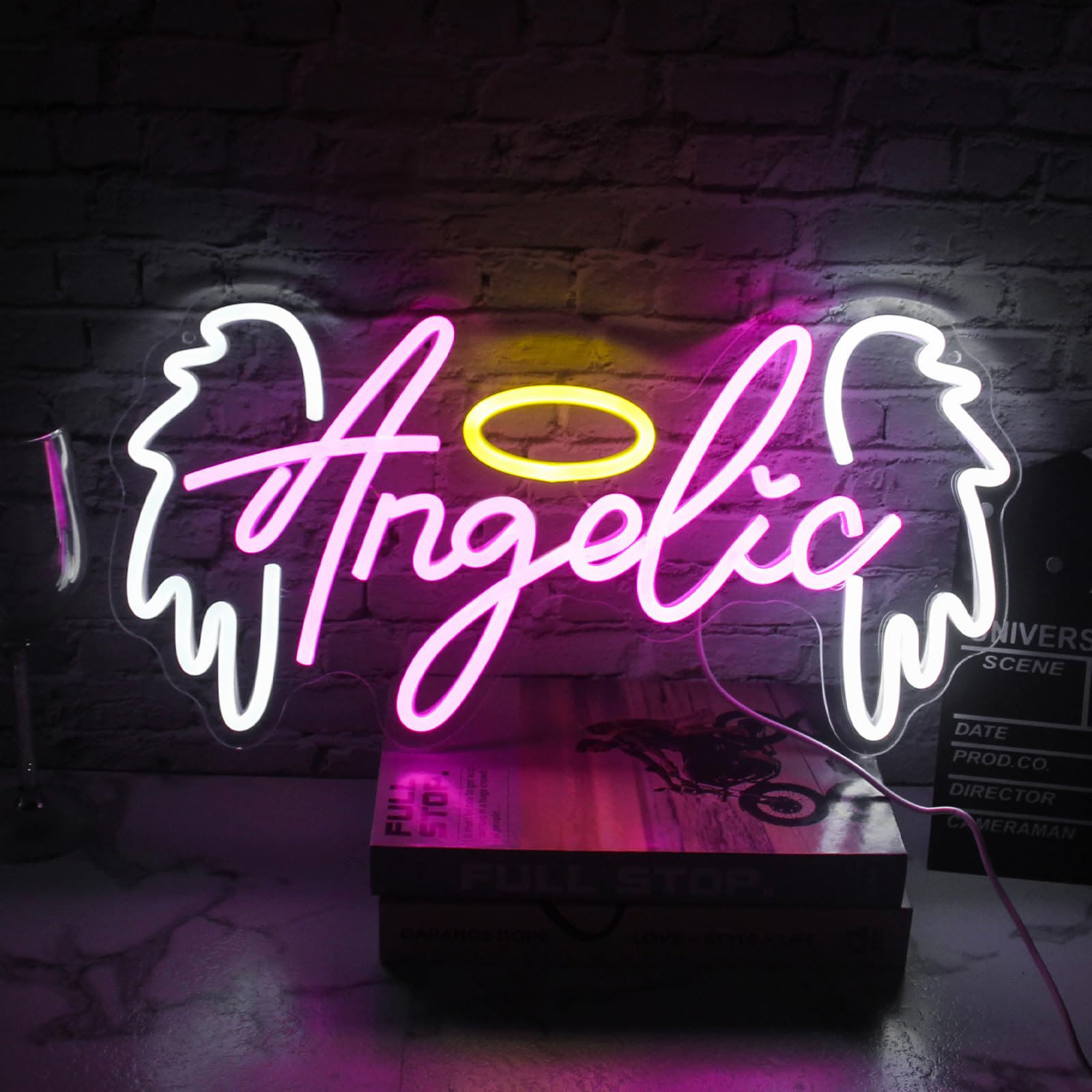 Led Angelic Neon Sign Pink White Neon Lamp For Bedroom Wall Decor