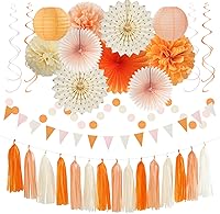 Vista 12 de Conjunto de decoraciones rosa intenso y rojo para fiestas - 33 piezas: Bandera, serpentinas, guirnalda con borlas, pompones de papel, panales