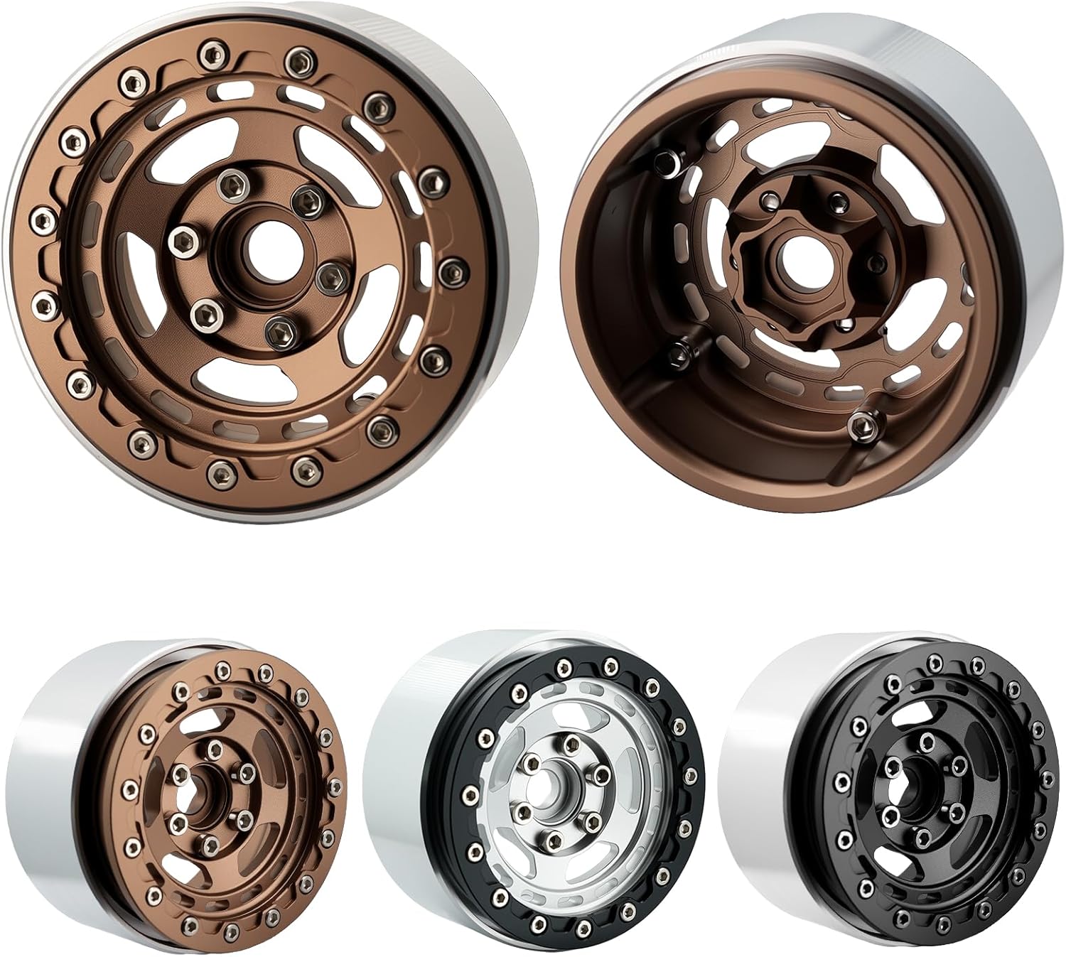 1.9" RC Beadlock Wheels Rims for 1/10 Scale RC Crawler (Set of 4) - Compatible with Traxxas TRX4, TRX6, Axial SCX10, SCX10 III, AXI03007, and D90 (Bronze)