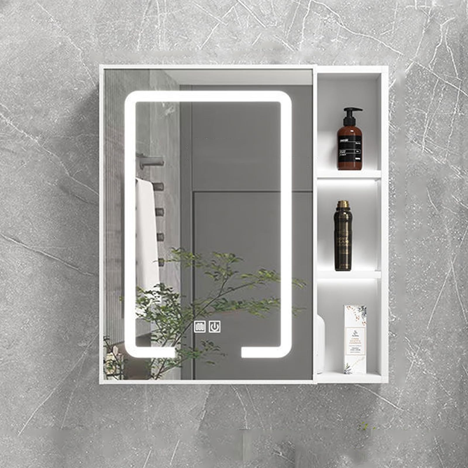 BKSXSOP Modern Bathroom Mirror Cabinet with LED Light, Touch Switch, Fog-Free, Space Aluminum, Silent Hinge, Sleek Design for Contemporary Spaces, Ideal Home & Spa Use