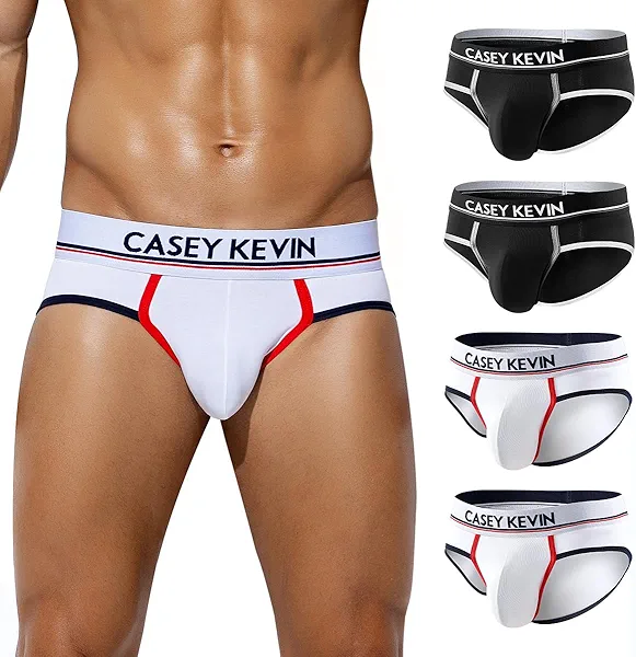 Casey Kevin Men's Cotton Briefs Wide Waistband No Fly Underwear Briefs for Men 4 Pack