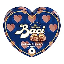 BACI PERUGINA Caramellato alle Mandorle Cioccolatini Fondenti ripieni al Gianduia, Scatola Cuore San Valentino 100g
