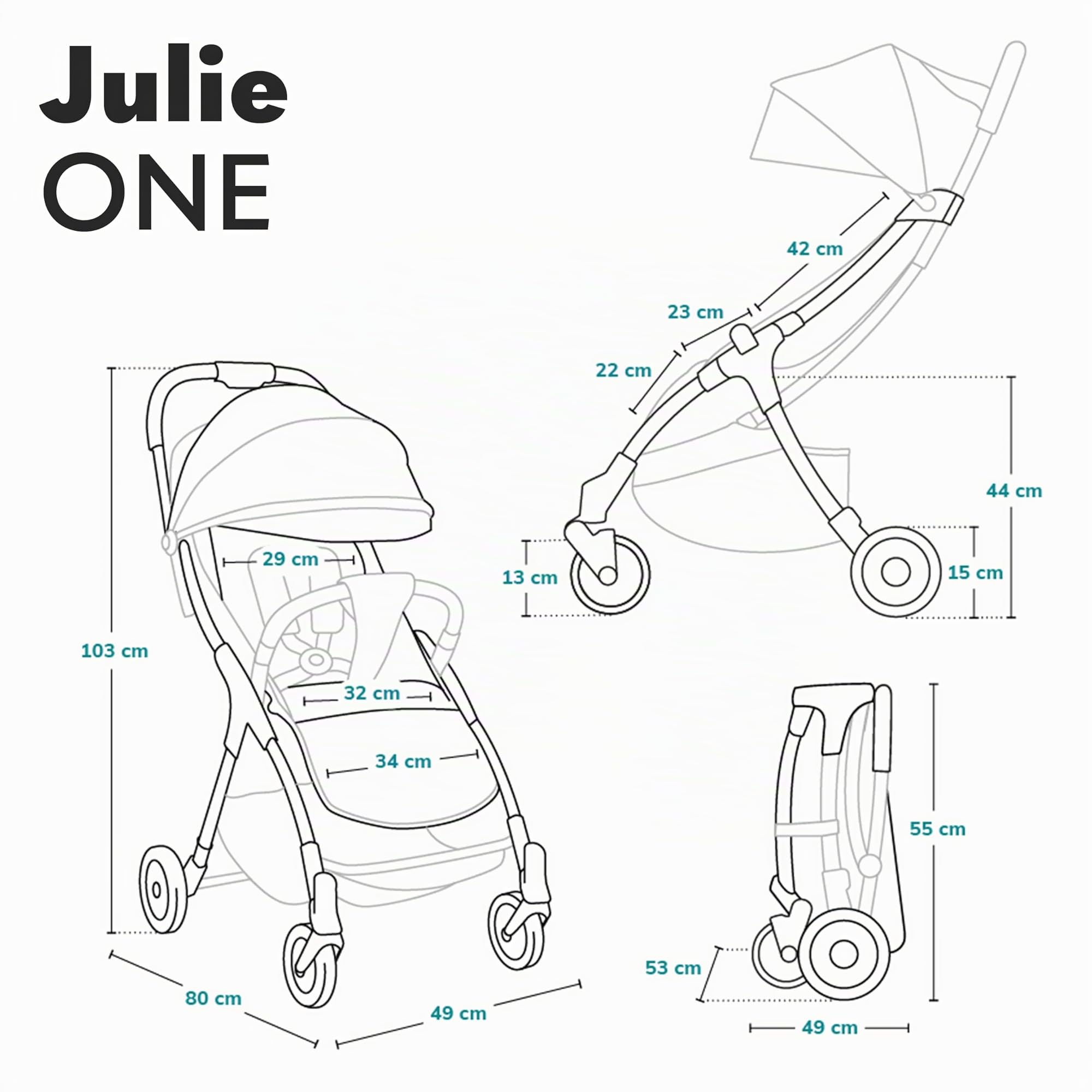LIONELO Julie One Poussette canne legere Ultra compacte Pliable en un seul geste (0-22 kg), sac de transport, repose-pieds dossier, réglable jusqu'à, moustiquaire