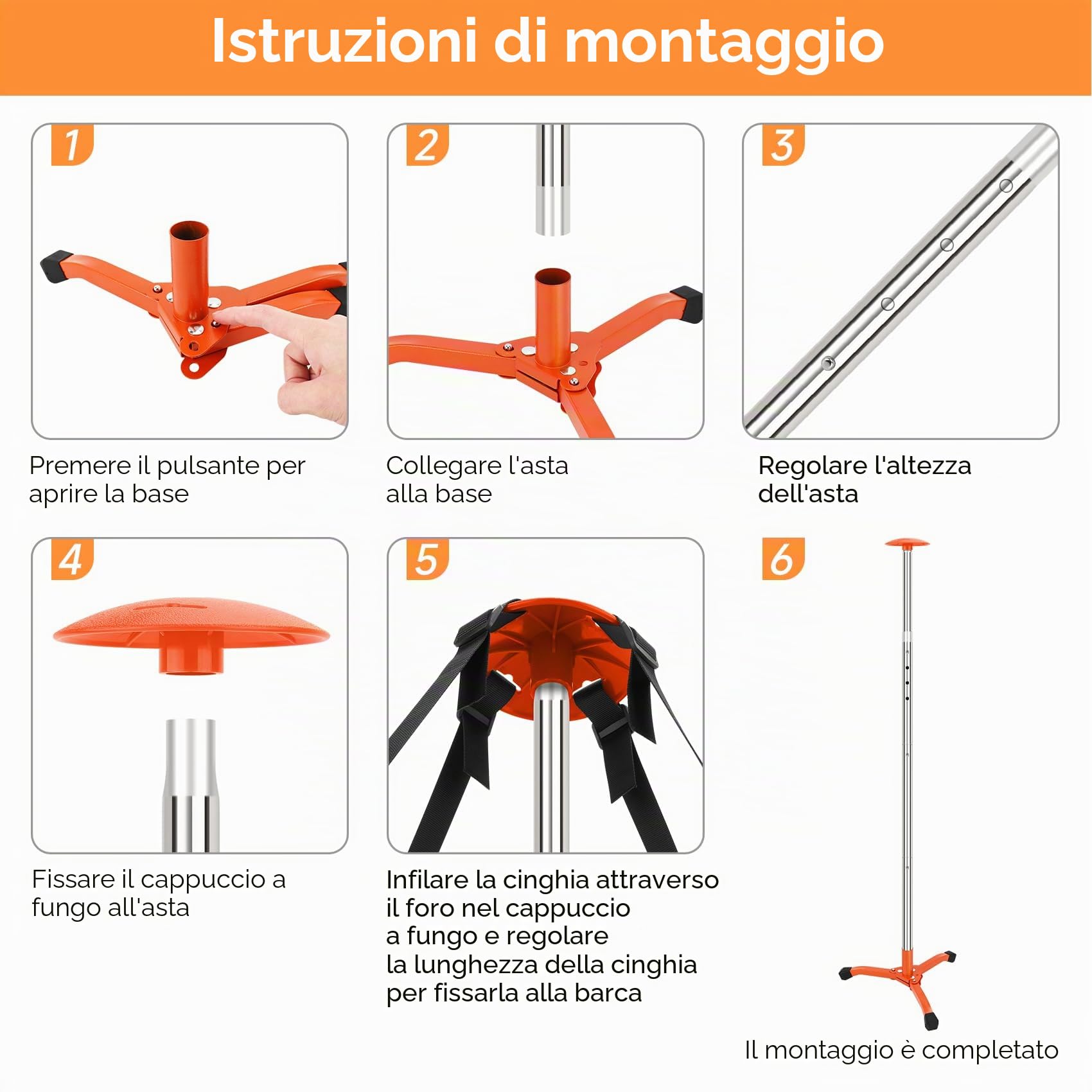 KOMCLUB Set 2 pali supporto copri barca telescopici in acciaio inox | Asta interamente in acciaio inox anti-corrosione marina, Kit completo con 8 cinghie resistenti dotate di ganci metallici