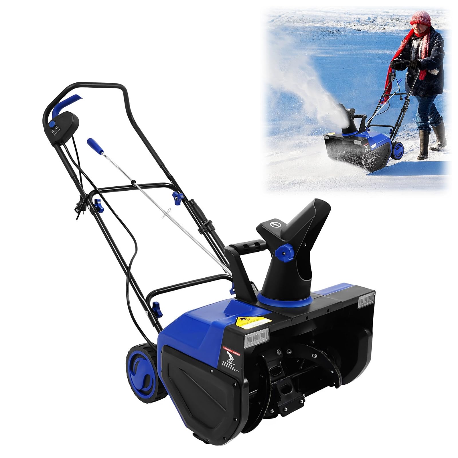 Fraise à neige électrique 2400 W 60 cm 7,6 m avec 2 lampes LED balayeuse 180°