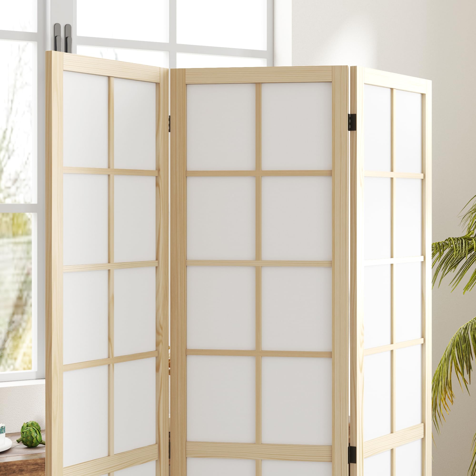 HOMCOM Paravent Raumteiler für Wohnzimmer 3-teilig 120 x 170 cm Natur | Trennwand, Faltbar Raumtrenner, Sichtschutz Stellwand