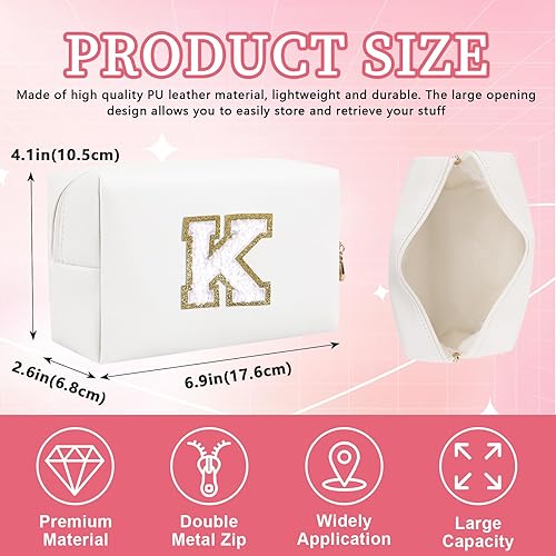 Miniatura 2 de Bolsa de maquillaje personalizada con parche de letra inicial, bolsa de cosméticos con cremallera, Letra blancablanca