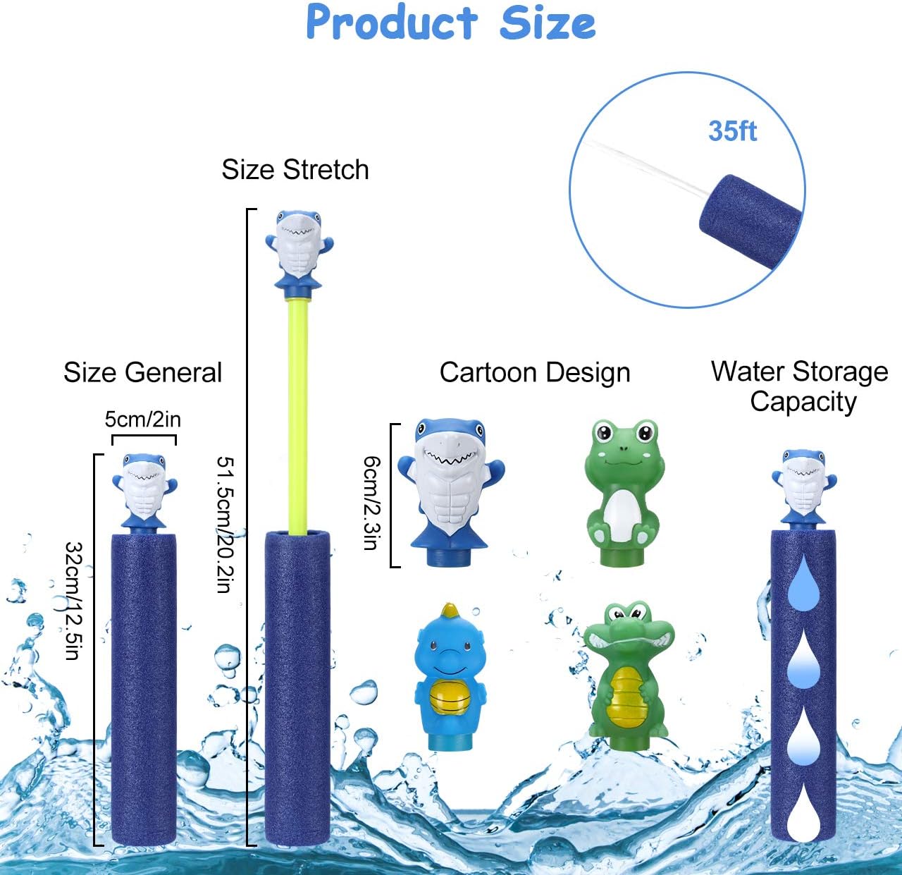 Water Blaster Soaker Gun Toys, Fixget 4 Pack Foam Water Squirt Guns for Kids and Adult, Water Blaster Shooter Summer Fun, Outdoor Swimming Pool Water Fighting Party,35ft Shooting Range