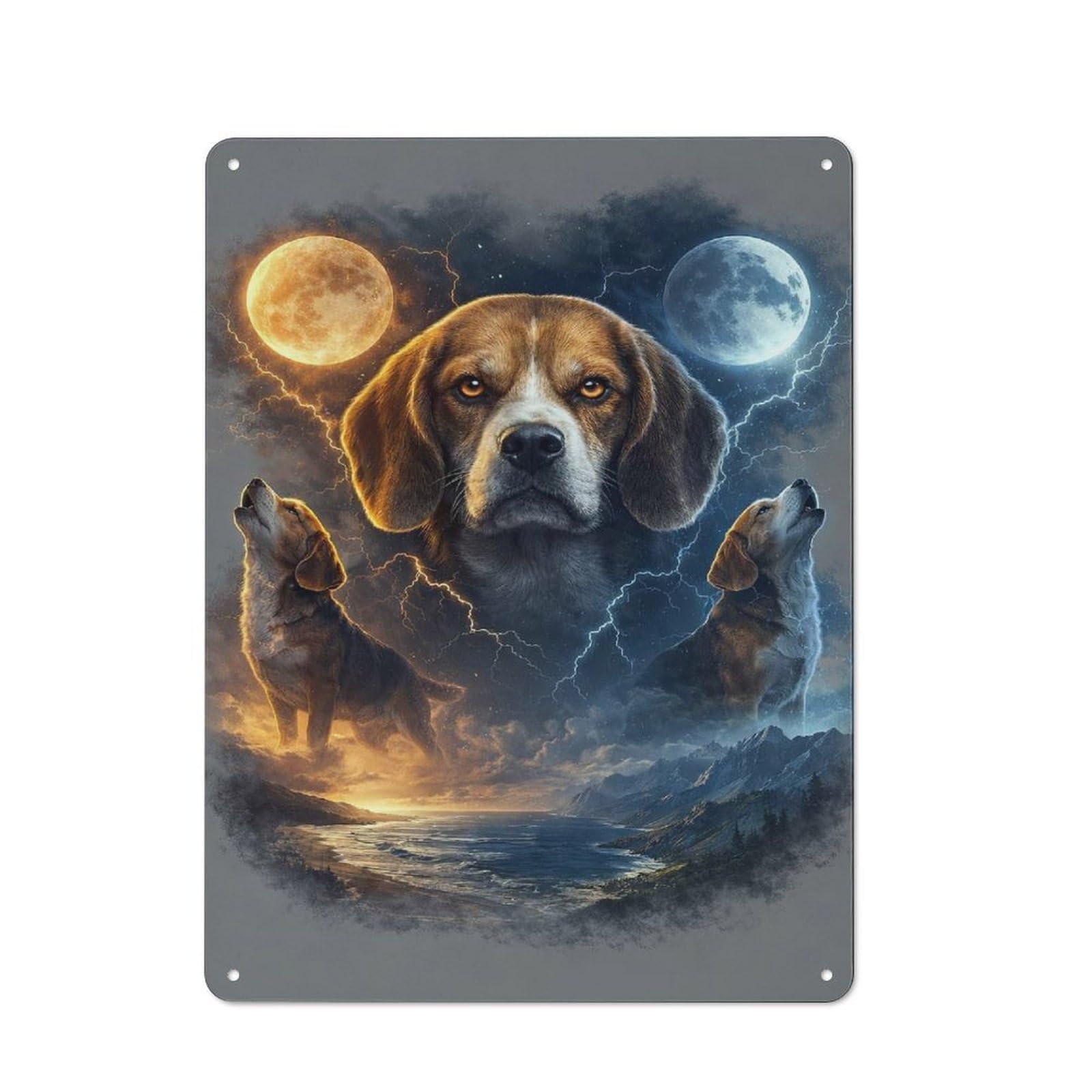 Junmoney Style-5 Outdoor Room Rustic Tin Sign 40X30cm Featuring Beagle Dogs Howling At Two Moons, Shed Wall Decor For Greenhouse, Garden Room, Cafe Or Entryway