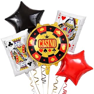 Casino Theme Foil Balloon Set-5Pcs | Playing Card Balloons for Poker Party, Vegas,Diwali Party,Games & Cards Night Party Decoration| Casinos Chip, Star, King & Queen Card Balloons