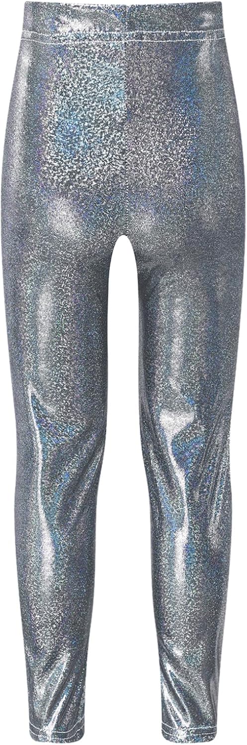FEESHOW Girls Kids Shiny Athletic Leggings Elastic Waistband Tights Pants for Gymnastic Leotard Tumbling Dancing