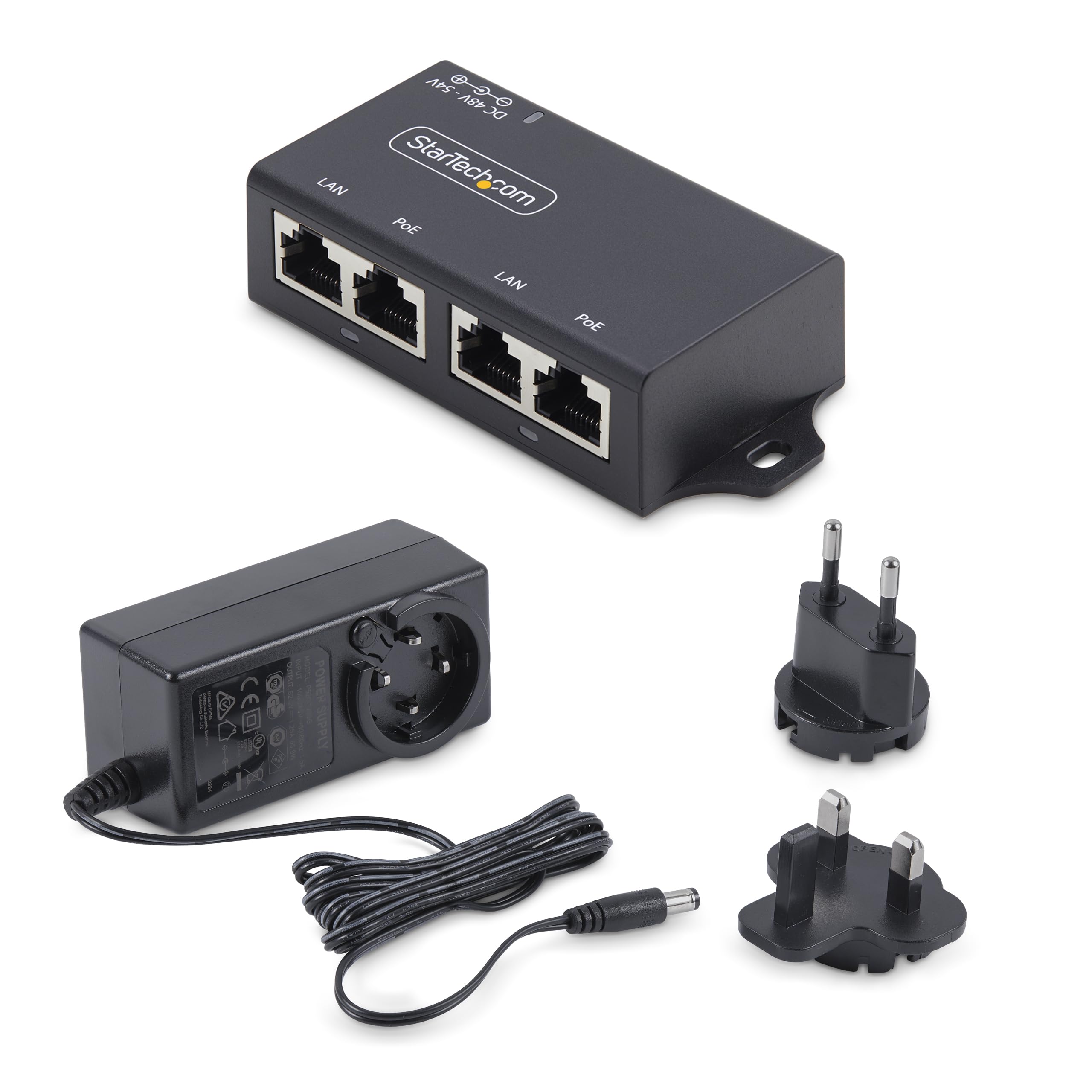 StarTech Injecteur PoE+ Midspan 2 Ports 30W 802.3af/at (AF221CE-POE-INJECTO | 10/100/1000Mbps, Ethernet 1Gbps, Montage mural, Protection ESD niveau 4, Cat5/5e/6/6a